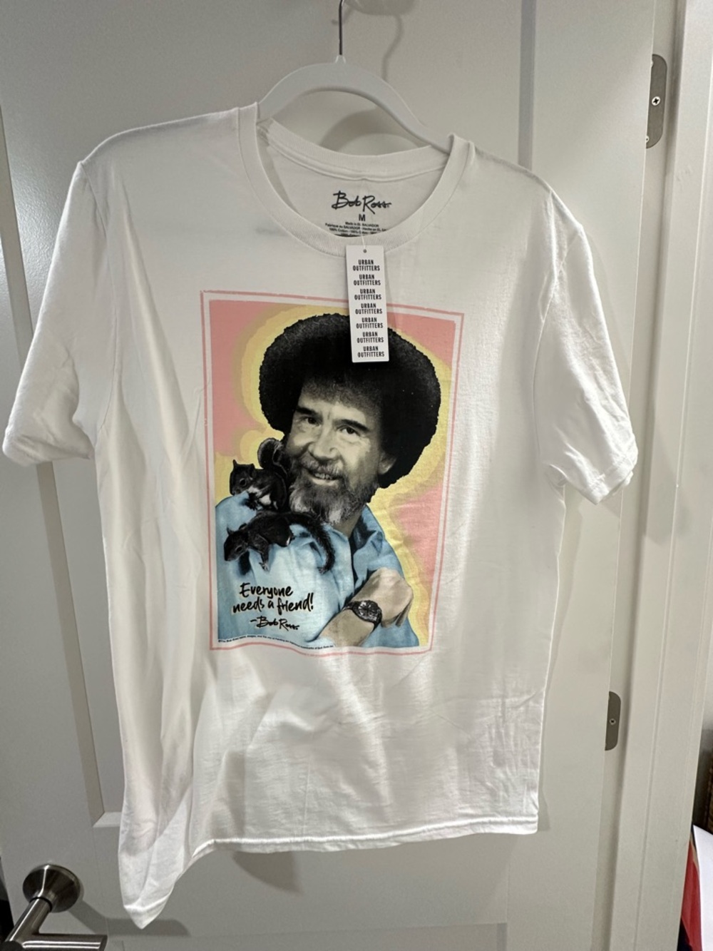NWT Bob Ross 100% Cotton White Graphic Tee with Color Pop Print Size Medium